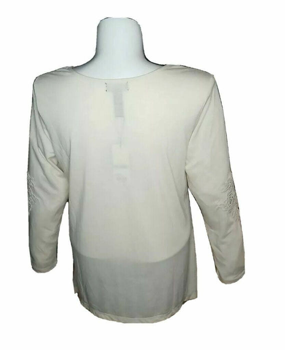 Karen Brooks Beige Long Sleeve Lace elbow Top w/ Necklace (Size: 1X)