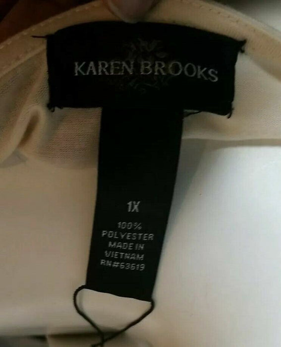 Karen Brooks Beige Long Sleeve Lace elbow Top w/ Necklace (Size: 1X)