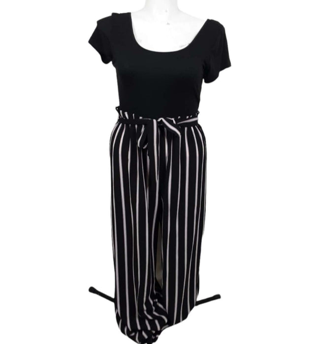 As U Wish Women's Black Stripe Pants Romper (Size: M)