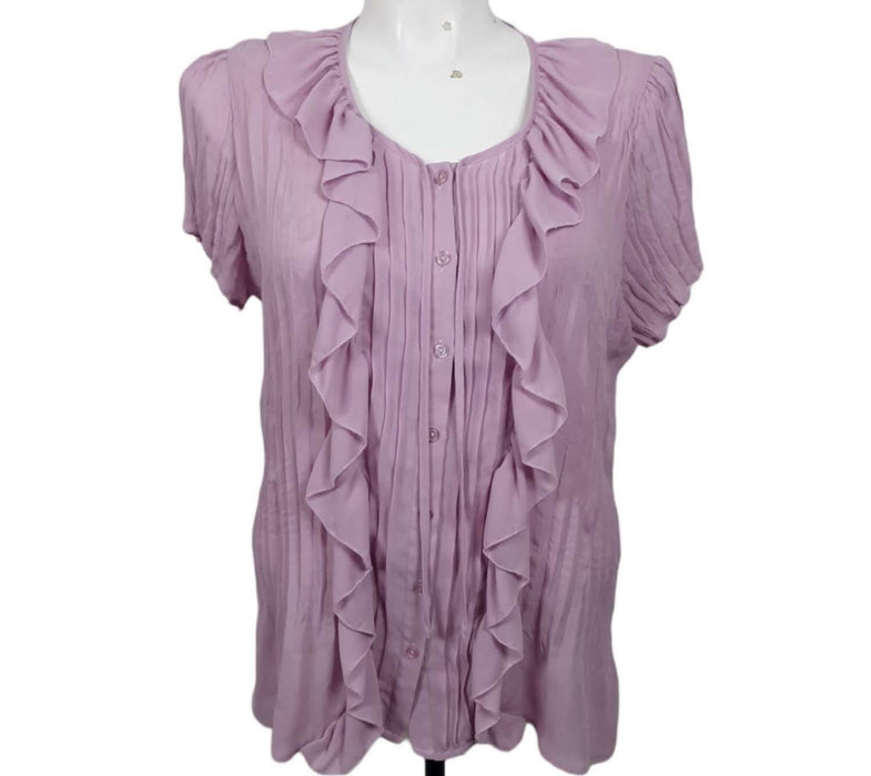 NY Collection Women's Pink Button Up Ruffle Top (Size: XL)