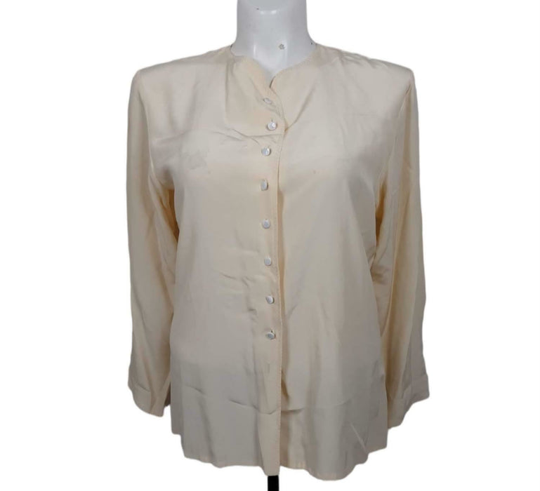 Riva Silk Women's Peach Long Sleeve Button Up Top (Size: XL)