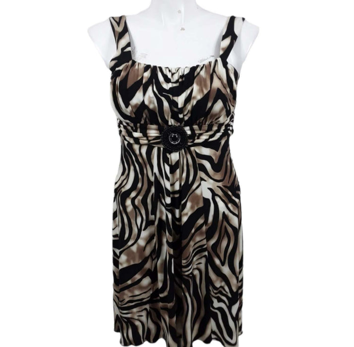 Enfocus Women's Brown Animal Print Sleeveless Dress (Size: 10)