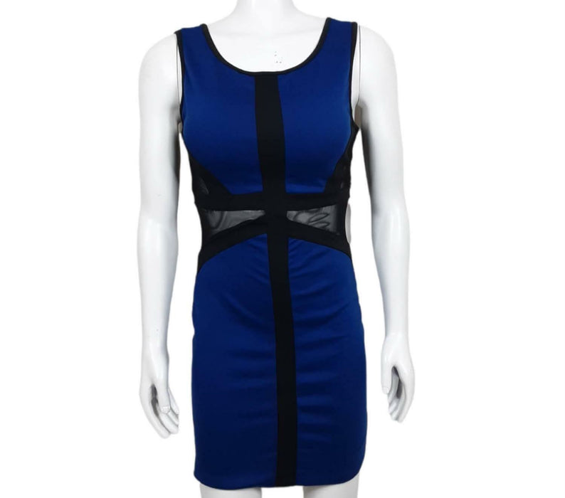 Body Central Women's Blue Cut Sides Sleeveless Zip Up Bodycon Dress (Size: S)