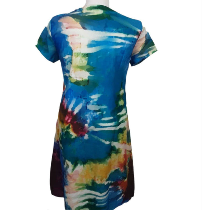 Women's Blue Multicolor V-Neck Bodycon Light Dress (Size: 3XL)