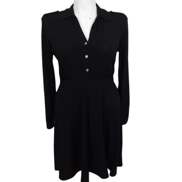 NY Collection Women's Black V-Neck Long Sleeve Dress (Size L)