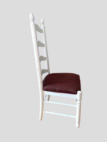 Ladderback White Painted Wooded Dining Highback Chair with Upholstery Seating