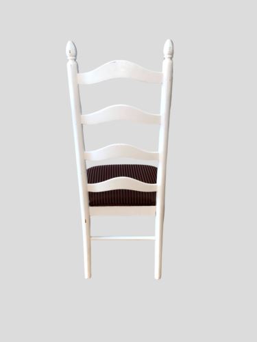 Ladderback White Painted Wooded Dining Highback Chair with Upholstery Seating