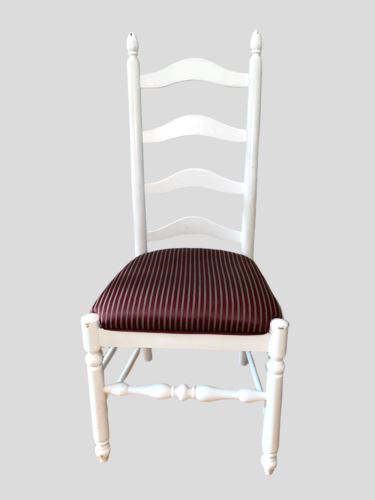 Ladderback White Painted Wooded Dining Highback Chair with Upholstery Seating