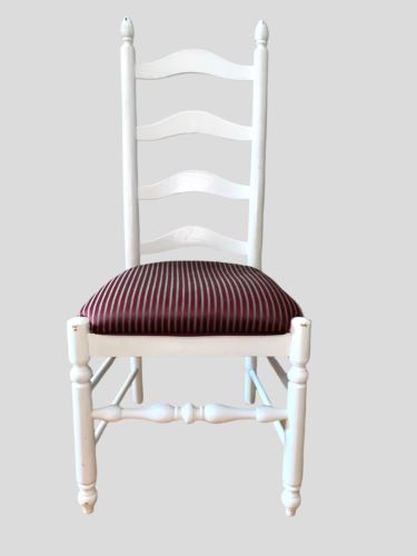 Ladderback White Painted Wooded Dining Highback Chair with Upholstery Seating