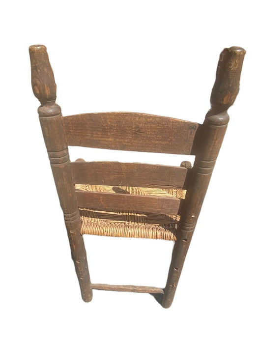 Indian Antique Rustic Hand Craft Ladder Back Wooden Chairs w/ Rush Rope Seating