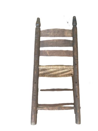 Indian Antique Rustic Hand Craft Ladder Back Wooden Chairs w/ Rush Rope Seating