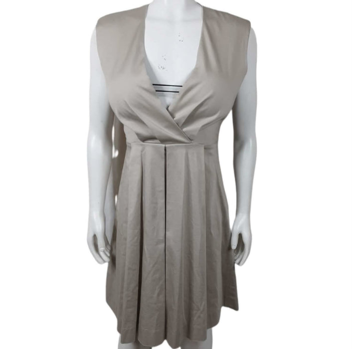 Calvin Klein Women's Beige Sleeveless A-Line Pleated V-Neck Dress (Size: 8)