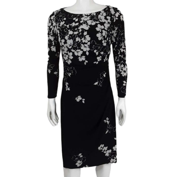 Women's Black Floral Long Sleeve Bodycon Dress (Size: M)