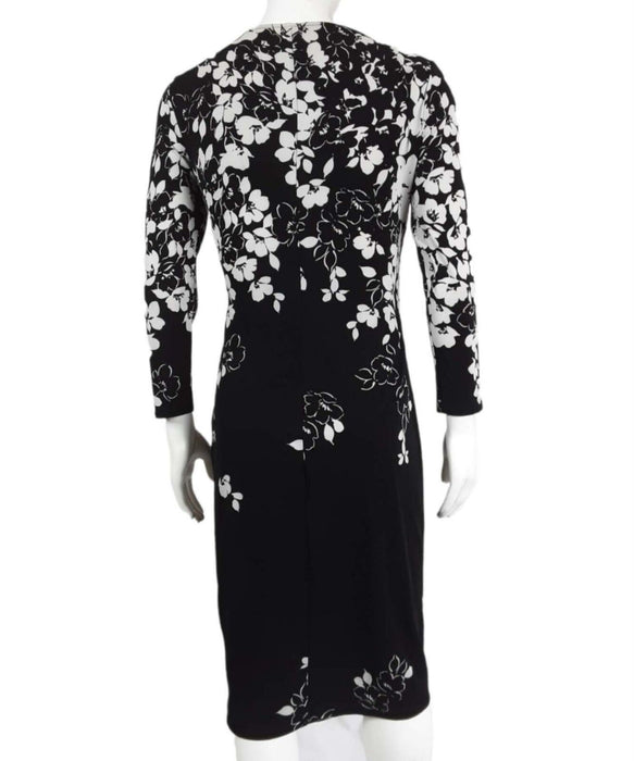 Women's Black Floral Long Sleeve Bodycon Dress (Size: M)