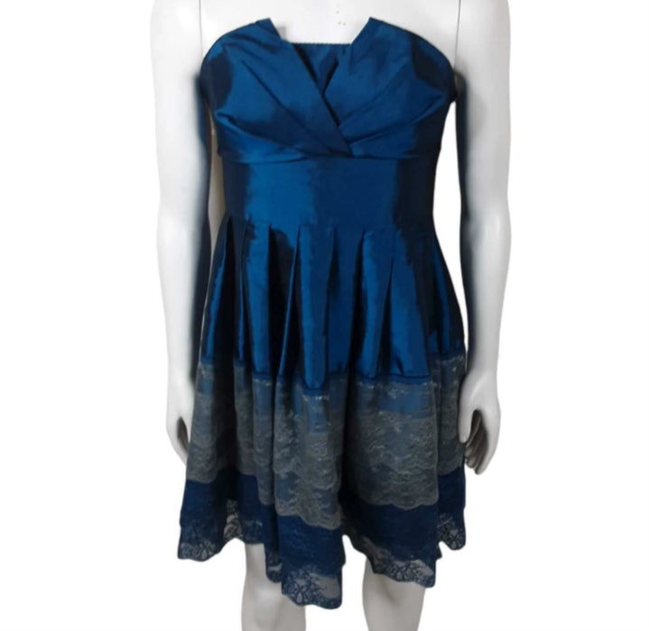 Ya Women's Blue Strapless Formal Lace Bottom Dress (Size: M)