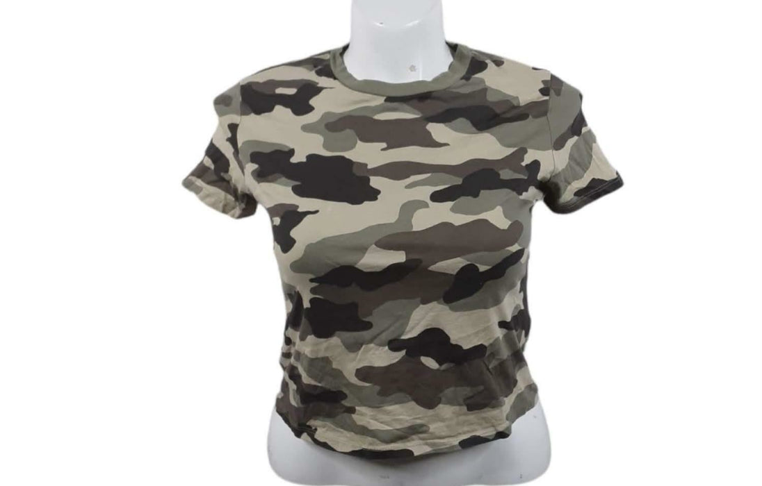 Divided H&M Women's Green Camouflage Crop Top (Size: M)