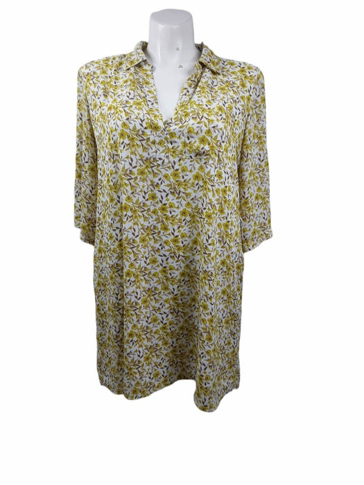 New York & Co. Yellow Floral V-Neck Dress (Size: XL)