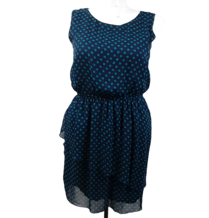 Enfocus Women's Blue Polka Dot Sleeveless Ruffle Bottom Dress (Size: 12)