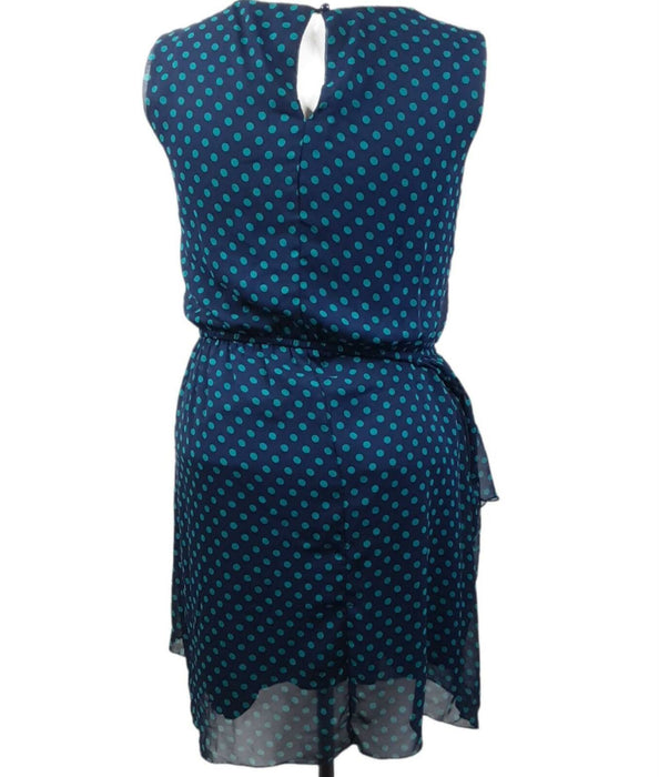 Enfocus Women's Blue Polka Dot Sleeveless Ruffle Bottom Dress (Size: 12)