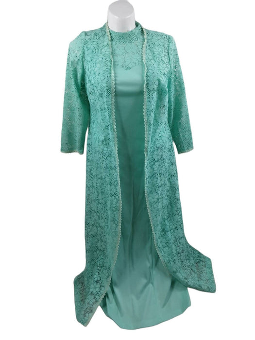 Handmade Women's Mint Green 2 Pic Dress w/ Flounce Sleeve Lace Jacket