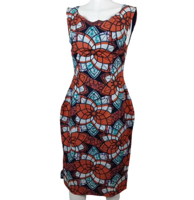 Handmade African Women's Orange Sleeveless Zip Back Dress (Size: S)