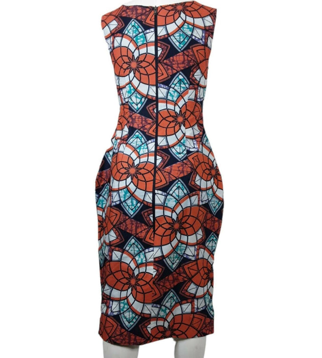 Handmade African Women's Orange Sleeveless Zip Back Dress (Size: S)