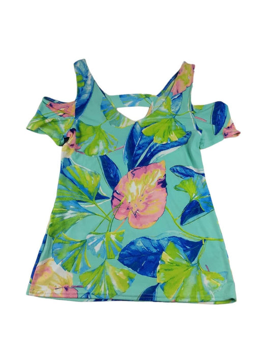 Bold Elements Aqua Tropical Floral Off Shoulder Top (Size: S) 8253055010006