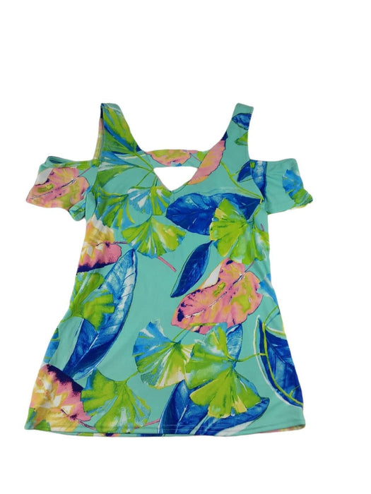 Bold Elements Aqua Tropical Floral Off Shoulder Top (Size: S) 8253055010006