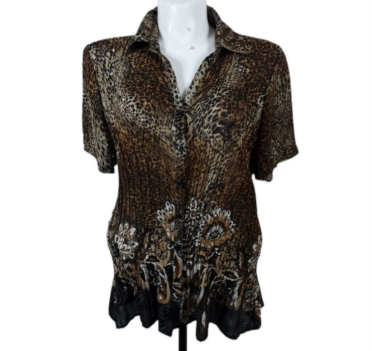 Fashion Bug Women's Brown Cheetah Print Button Down Top (Size: 2X)