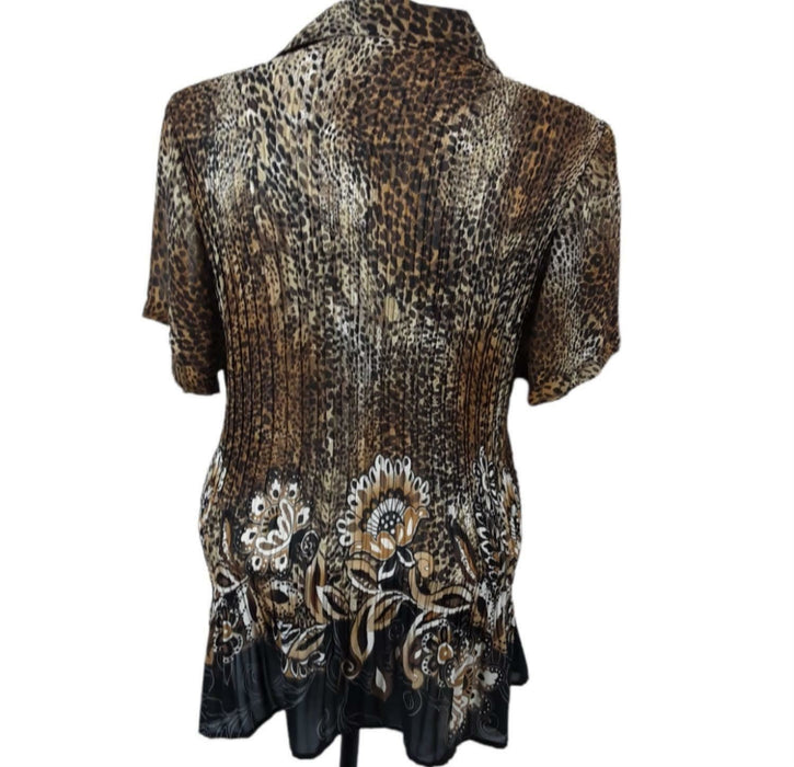 Fashion Bug Women's Brown Cheetah Print Button Down Top (Size: 2X)