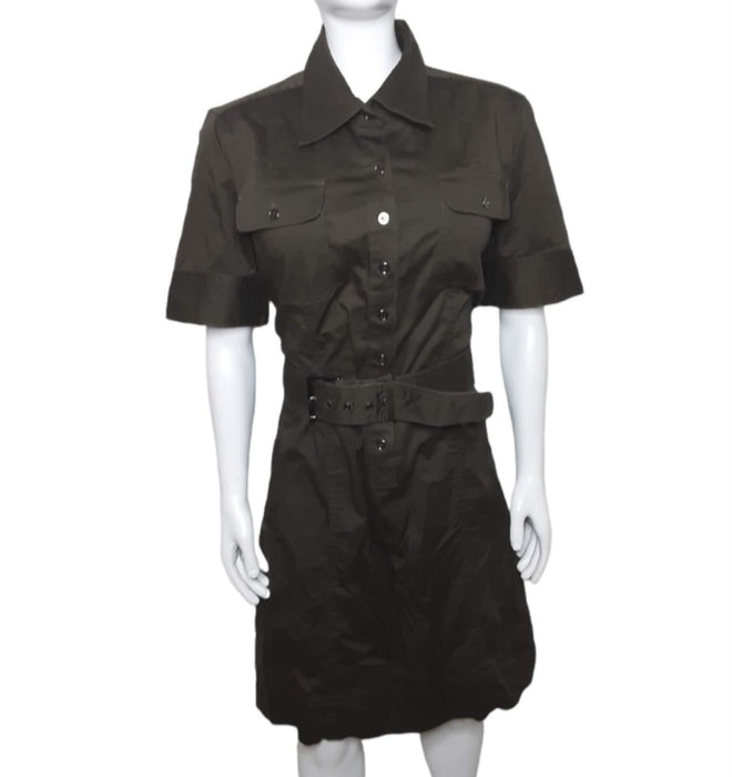 NY & Co Women's Olive Green Button Up Dress w/ Belt (Size: 12)