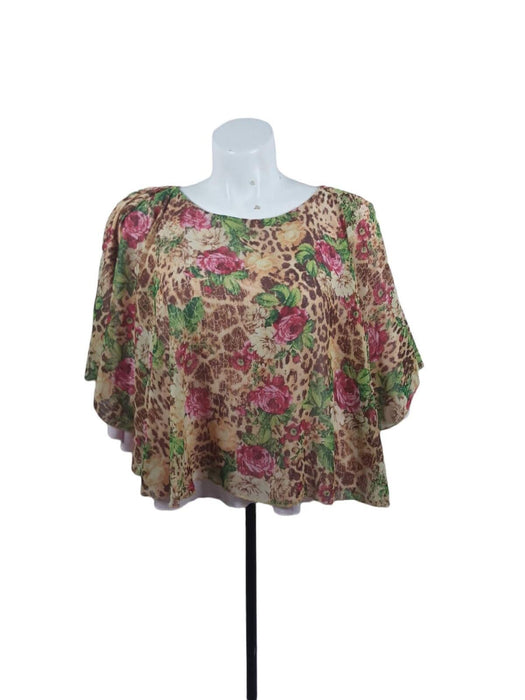 Spirit Women's Brown/Pink Floral/Leopard Print Top (Size: OS)