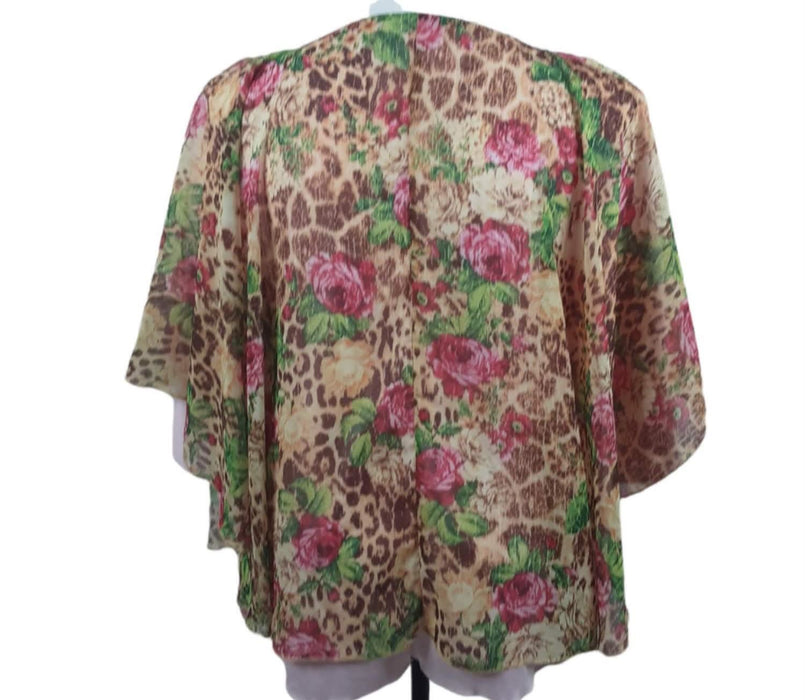 Spirit Women's Brown/Pink Floral/Leopard Print Top (Size: OS)