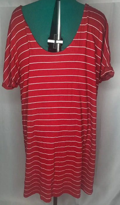 Junarose Women's Stripes Stretchy Crinkle Top Red/White (Size: XL)