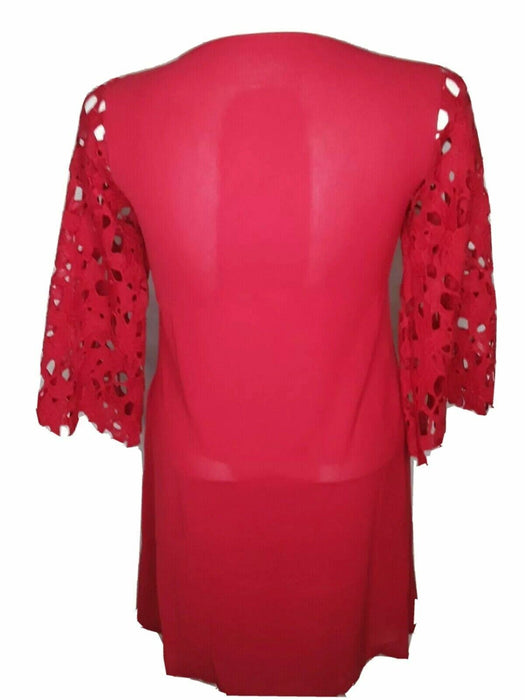 Women's Lace Sleeve 2 Pocket Dress Red (Size: S)