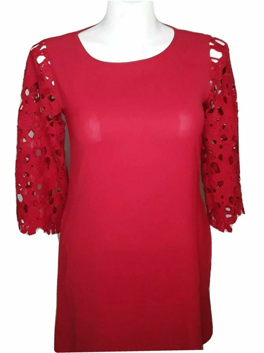 Women's Lace Sleeve 2 Pocket Dress Red (Size: S)