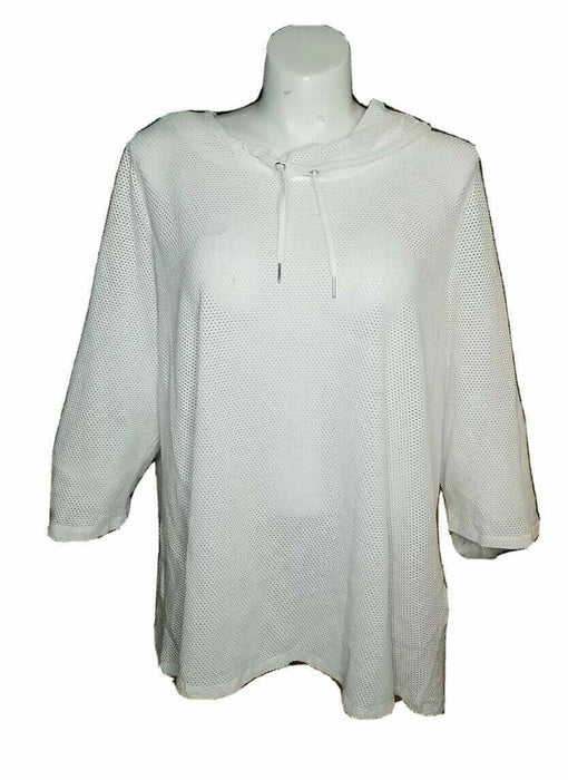 Avenue Leisure White Waffle Knit Pullover Top w/ Drawstring (Size 26/28)