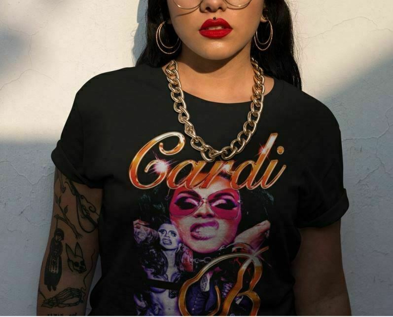 Cardi B Black Short Sleeve Short Bling Top (Size: L)