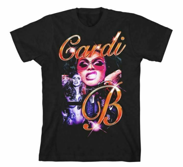 Cardi B Black Short Sleeve Short Bling Top (Size: L)