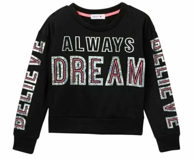 Beatuees Black "Always Dream" Long Sleeve 3 Way Screen Top (Size: M)