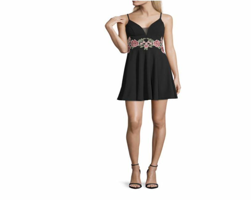 B.Smart Black Juniors Sleeveless Applique Embroidered Fit & Flare Dress (Size:3)