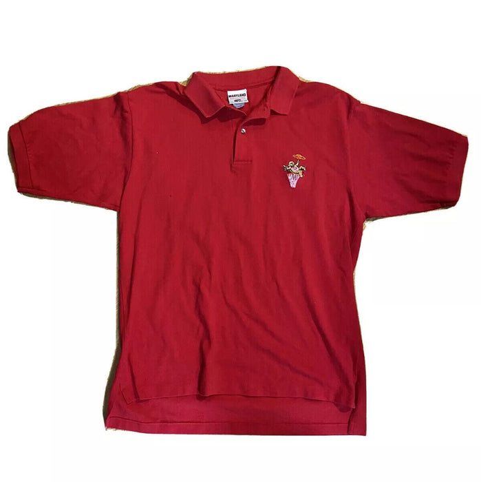 Maryland Terrapins NCAA Collard Cotton Embroidered Logo Shirt Red  (Size: L)