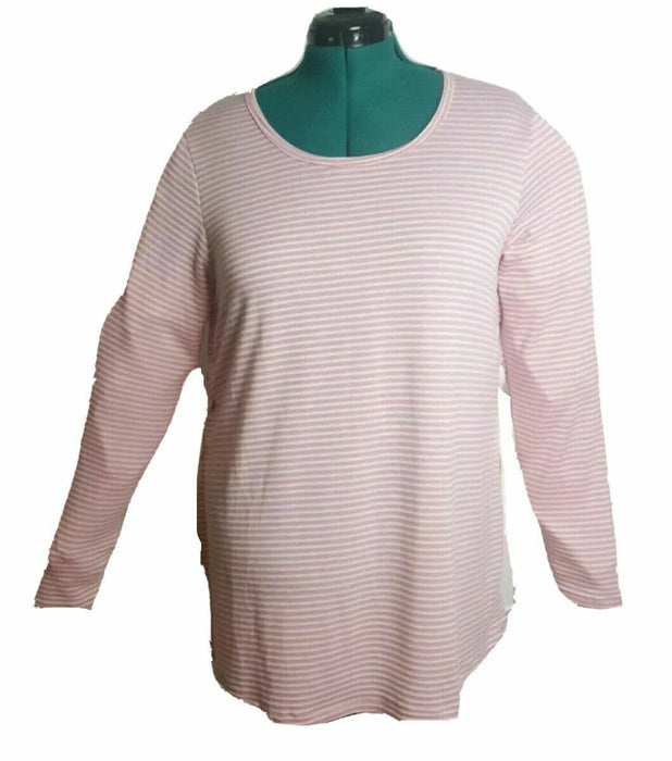 Avenue Plus Pink/White Striped Long Sleeve Hip Ties Top (Size: 18/20)