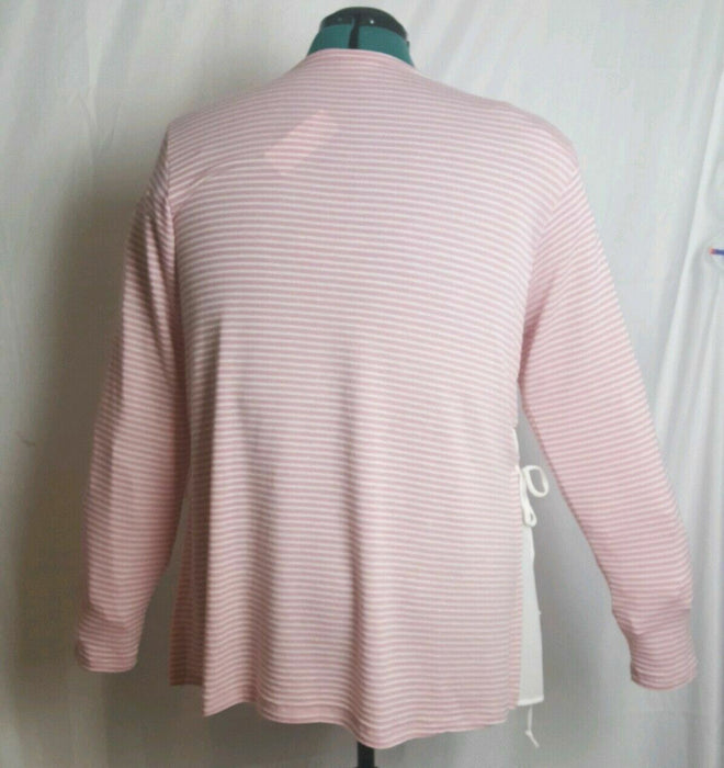 Avenue Plus Pink/White Striped Long Sleeve Hip Ties Top (Size: 18/20)