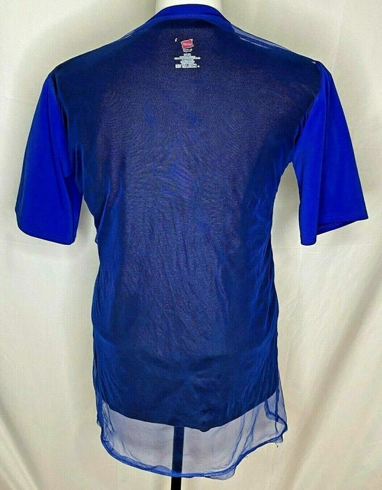 Women's Blue Short Sleeve Crew Neck See Thru Cover Top (Size: L)