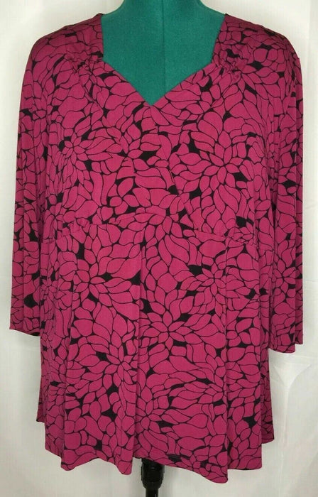 Merona Pink 3/4 Sleeve V-Neck Top (Size: 4)