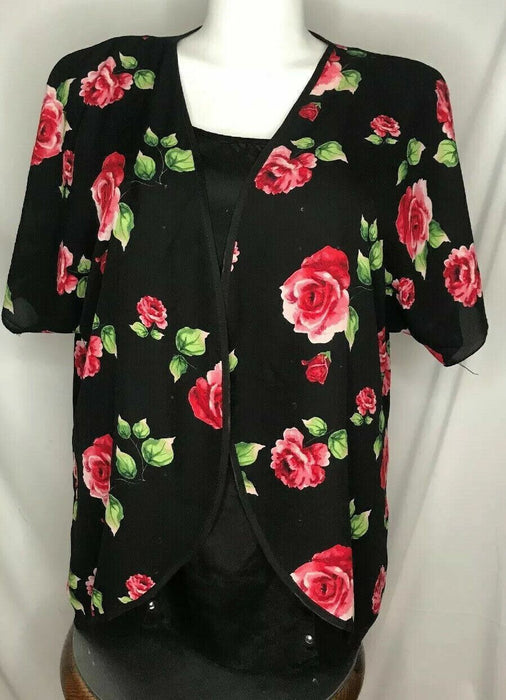 Deb Women's  Plus Size Black Floral Chiffon Kimono (Size Plus: 1X)