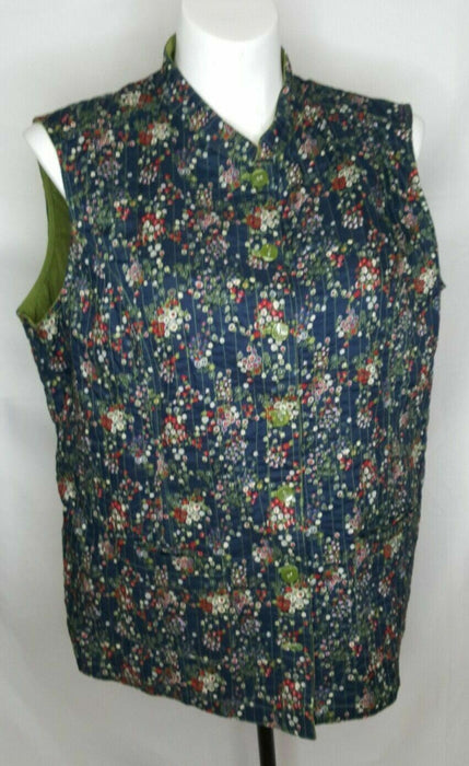 Women Original Double-Sided Green & Blue Floral Vest (Size: See Measurements)