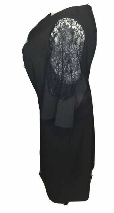 London Style Collection Black Lace Sleeve Dress (Size: 24W)