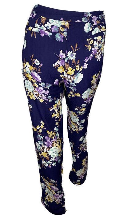 bobeau | Women's Blue Floral 100% Polyester Pants (Size: M)